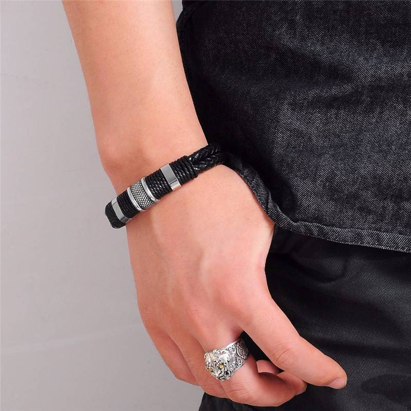 Men's Braided Leather Bracelet with Magnetic Clasp Men's Bracelets Men's Jewelry