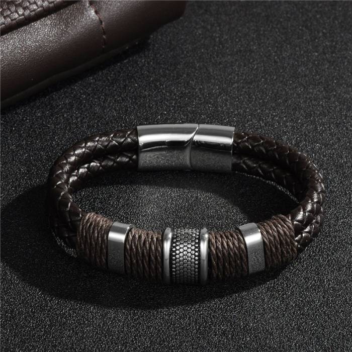 Men's Braided Leather Bracelet with Magnetic Clasp | Jewelry Addicts