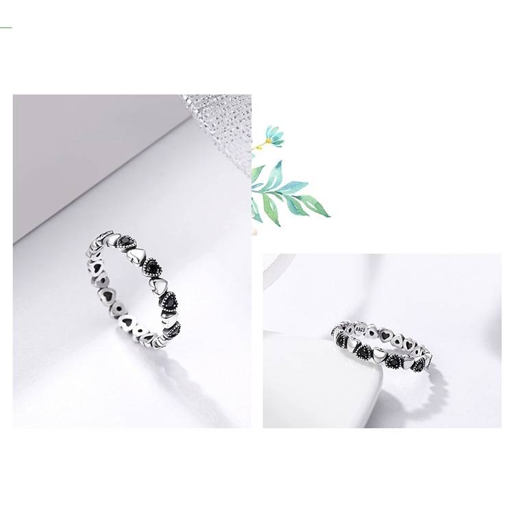 Women's Ring with Silver and Black Hearts Women's Jewelry Women's Rings