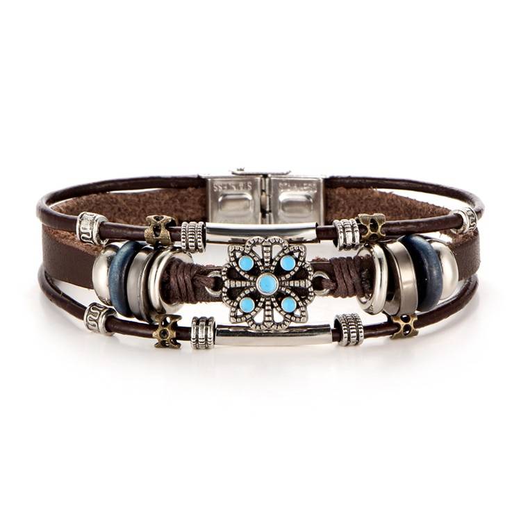 Boho Style Flower Charm Leather Women's Bracelet Bracelets & Bangles New Arrivals Women's Jewelry