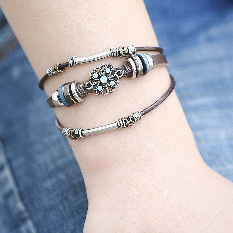 Boho Style Flower Charm Leather Women's Bracelet Bracelets & Bangles New Arrivals Women's Jewelry