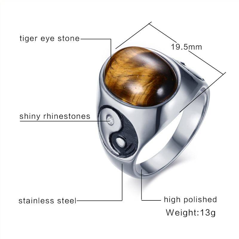Vintage Men's Tiger Eye Stone Yin Yang Symbol Ring Men's Jewelry Mens Rings