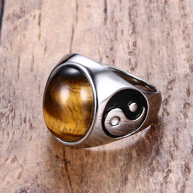 Vintage Men's Tiger Eye Stone Yin Yang Symbol Ring Men's Jewelry Mens Rings
