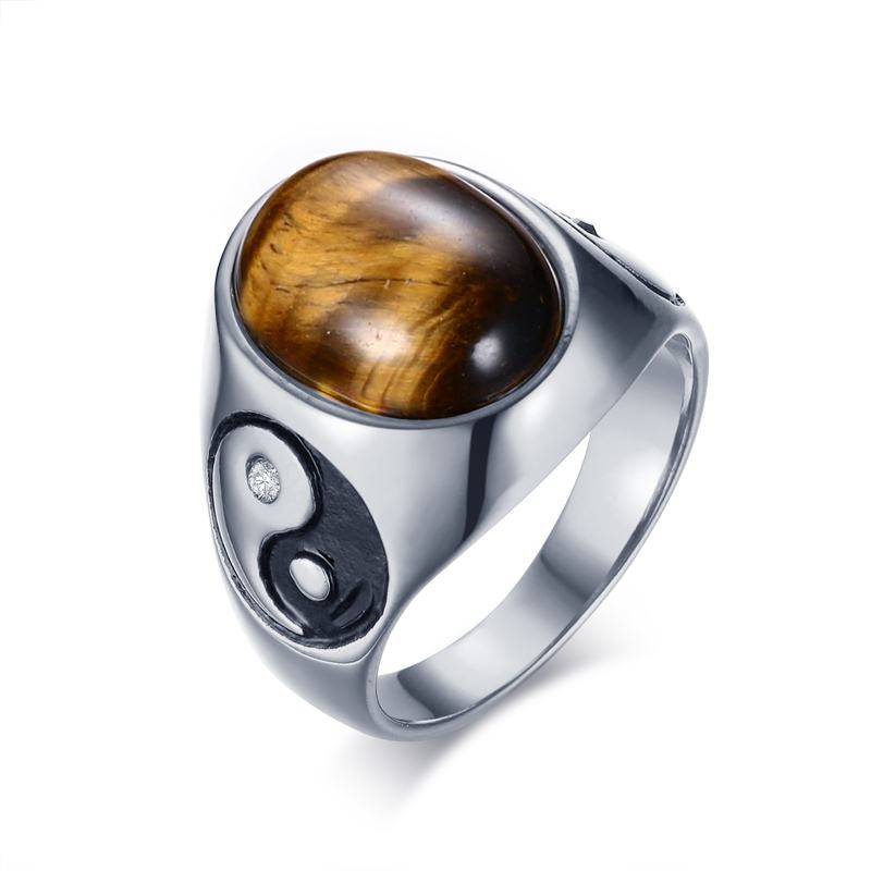 Vintage Men's Tiger Eye Stone Yin Yang Symbol Ring Men's Jewelry Mens Rings