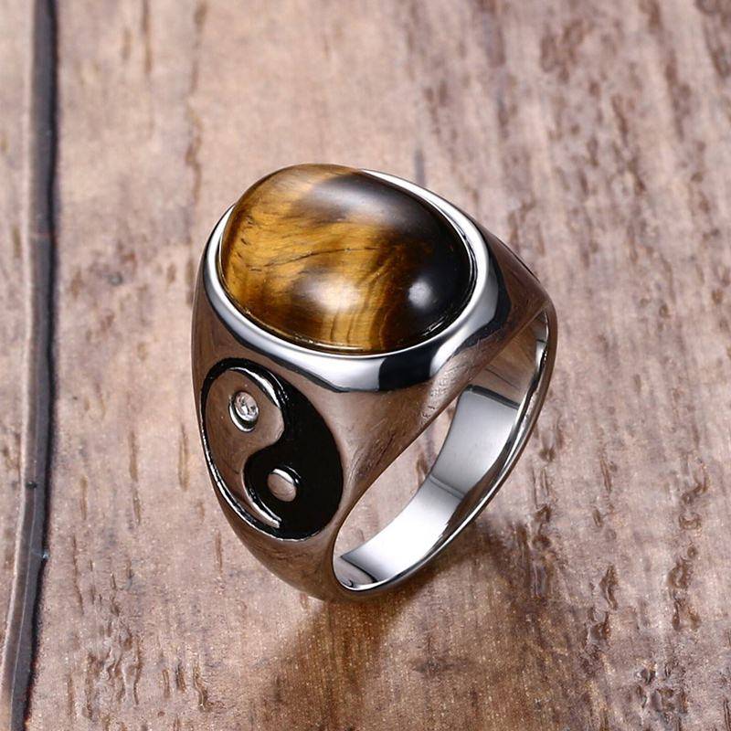Vintage Men's Tiger Eye Stone Yin Yang Symbol Ring Men's Jewelry Mens Rings