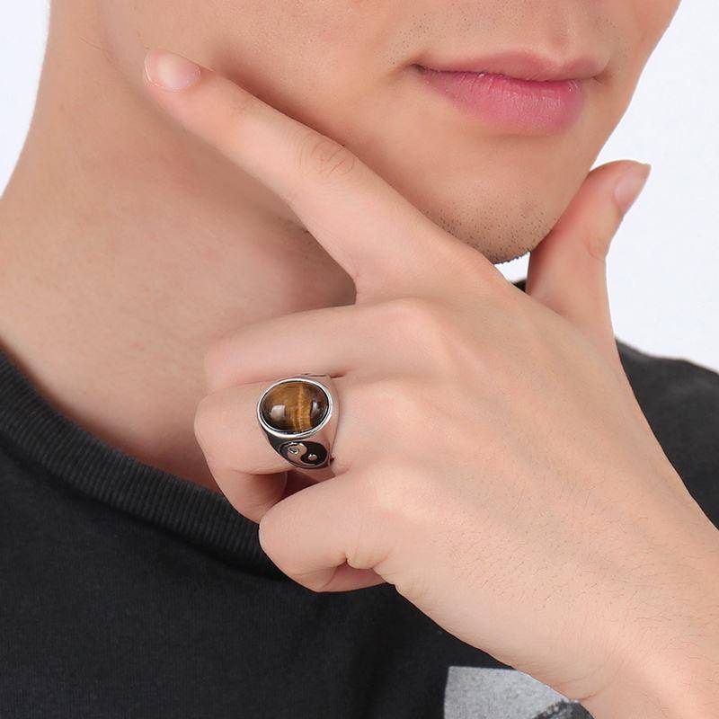 Vintage Men's Tiger Eye Stone Yin Yang Symbol Ring Men's Jewelry Mens Rings