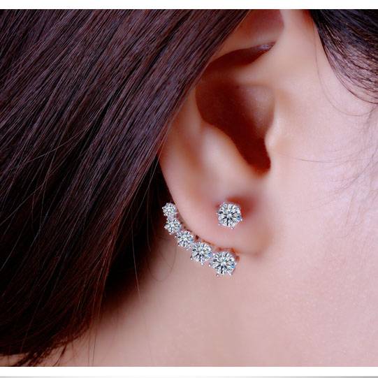 Sterling Silver CZ Crystal Stud Earrings Women's Earrings Women's Jewelry