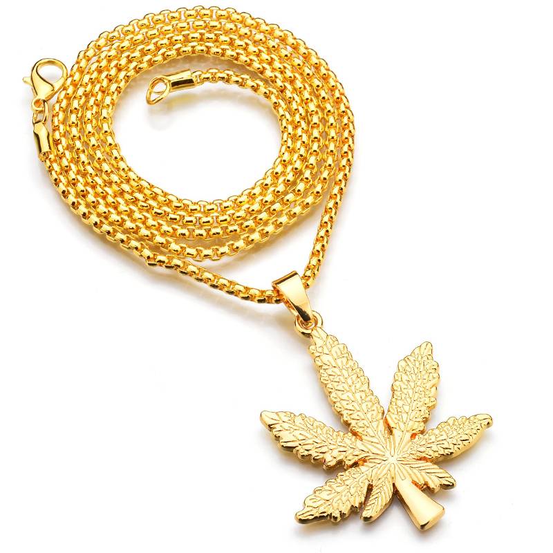 Men's Iced Out Leaf Shaped Pendant Necklaces Men's Chains Men's Jewelry