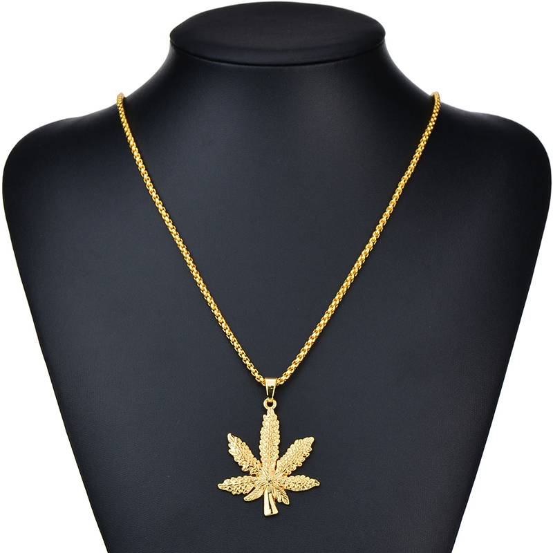 Men's Iced Out Leaf Shaped Pendant Necklaces Men's Chains Men's Jewelry