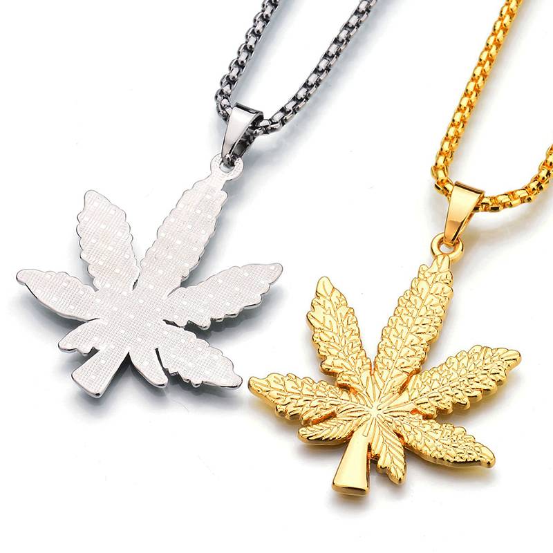Men's Iced Out Leaf Shaped Pendant Necklaces Men's Chains Men's Jewelry