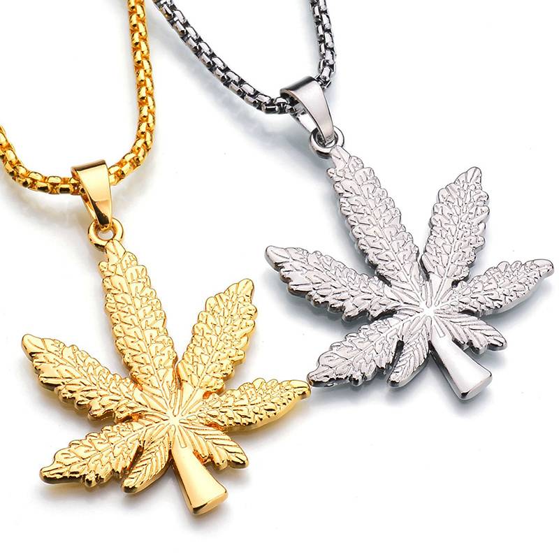 Men's Iced Out Leaf Shaped Pendant Necklaces Men's Chains Men's Jewelry