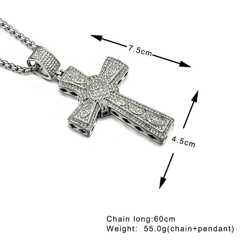 Men's Cross Shaped Rhinestone Pendant Necklaces Men's Chains Men's Jewelry