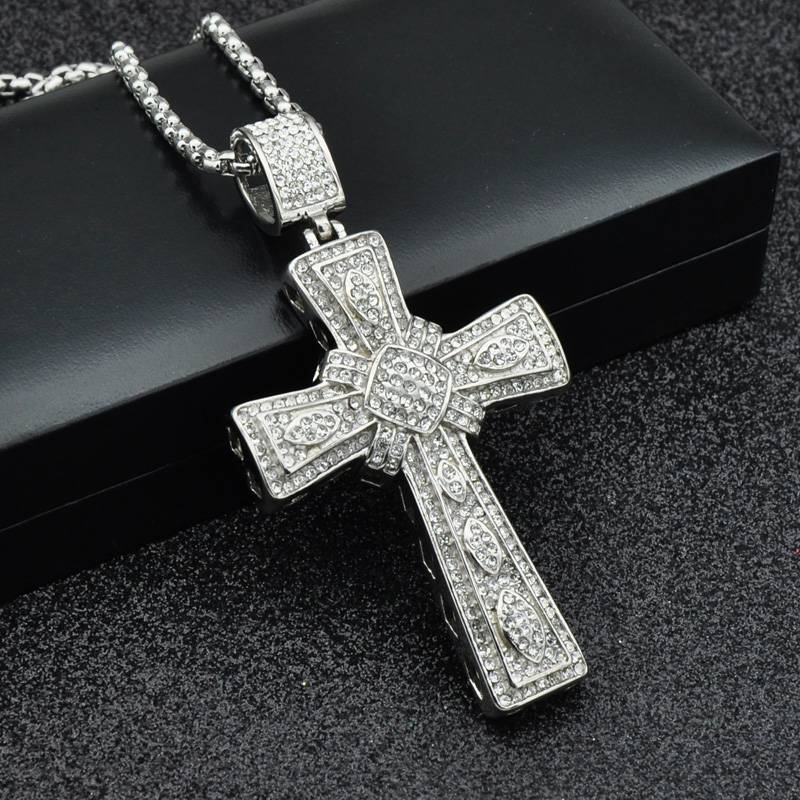 Men's Cross Shaped Rhinestone Pendant Necklaces Men's Chains Men's Jewelry