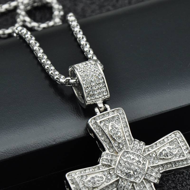 Men's Cross Shaped Rhinestone Pendant Necklaces Men's Chains Men's Jewelry