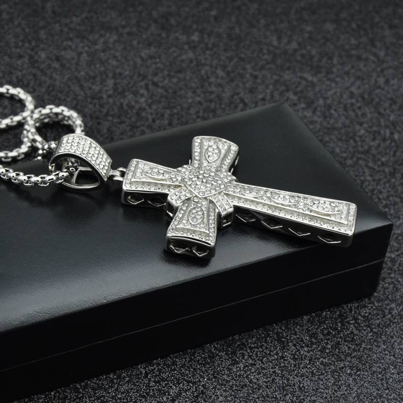 Men's Cross Shaped Rhinestone Pendant Necklaces Men's Chains Men's Jewelry