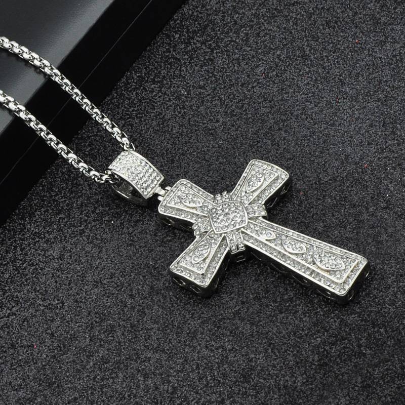 Men's Cross Shaped Rhinestone Pendant Necklaces Men's Chains Men's Jewelry
