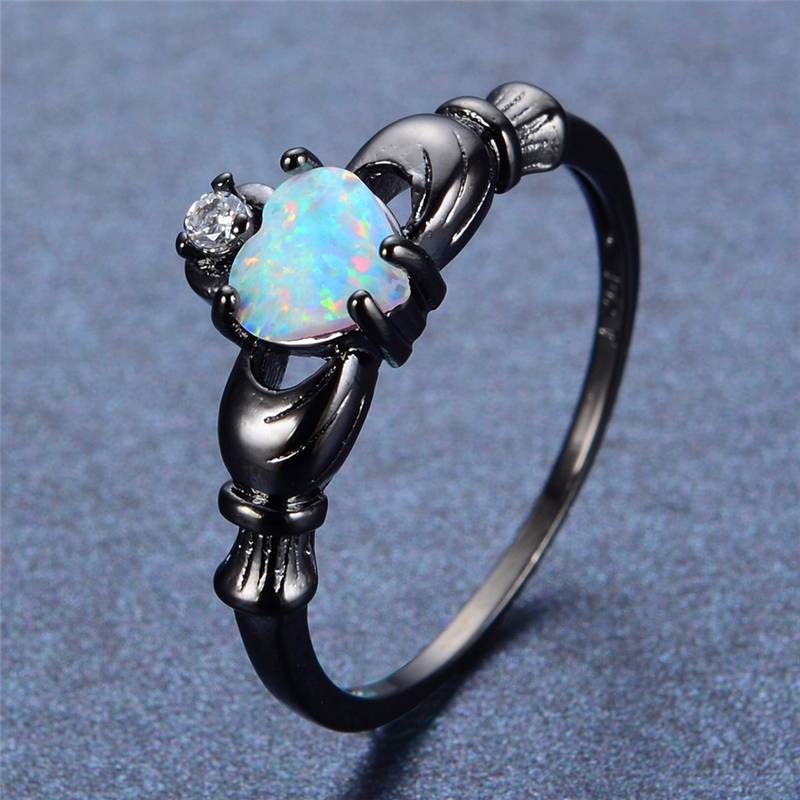 Women’s Unique Ring with Heart Shaped Opal Women's Jewelry Women's Rings