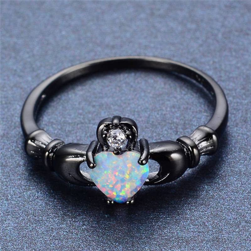 Women’s Unique Ring with Heart Shaped Opal Women's Jewelry Women's Rings