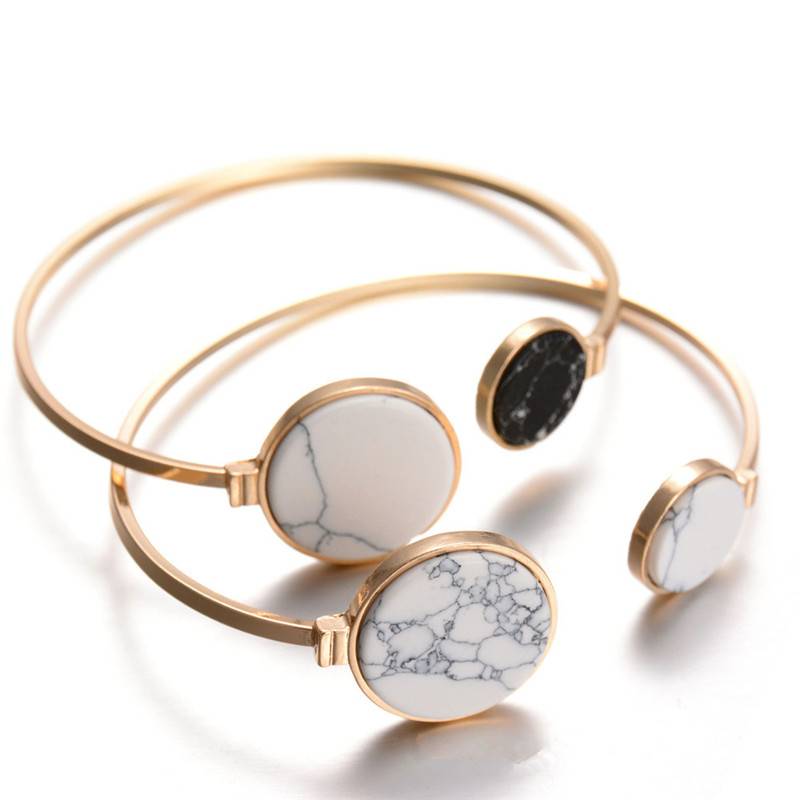 White and Black Marble Stone Bangle Bracelets & Bangles Women's Jewelry