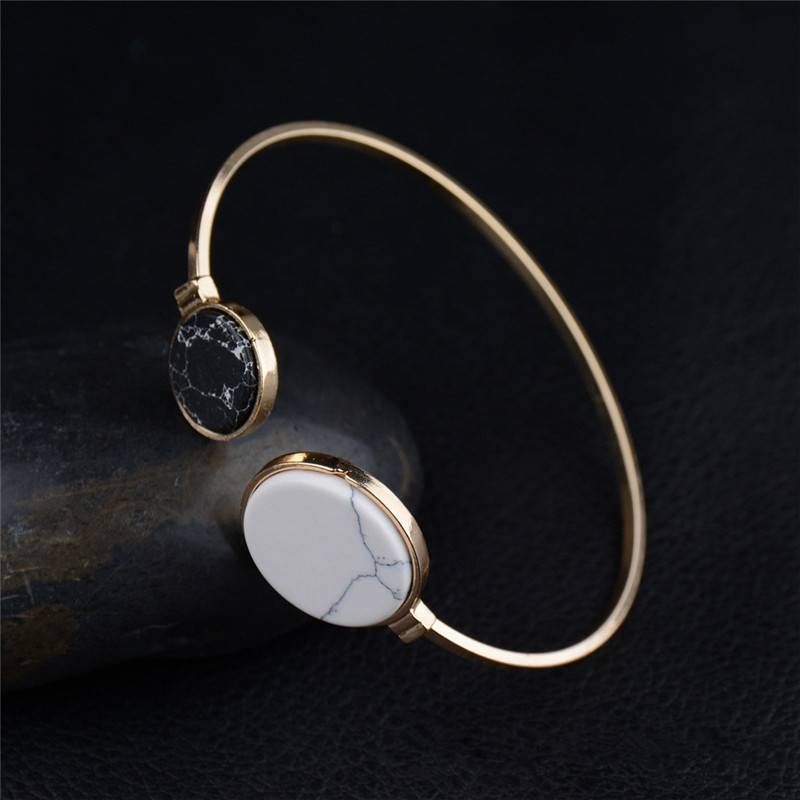 White and Black Marble Stone Bangle Bracelets & Bangles Women's Jewelry