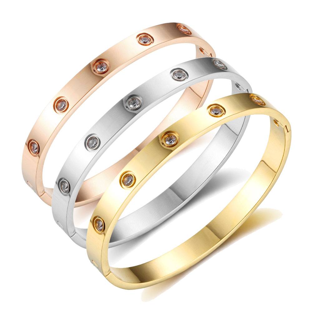 Stainless Steel Bangle with Rhinestones Bracelets & Bangles Women's Jewelry