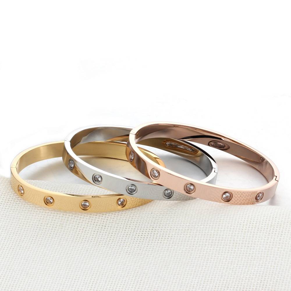 Stainless Steel Bangle with Rhinestones Bracelets & Bangles Women's Jewelry