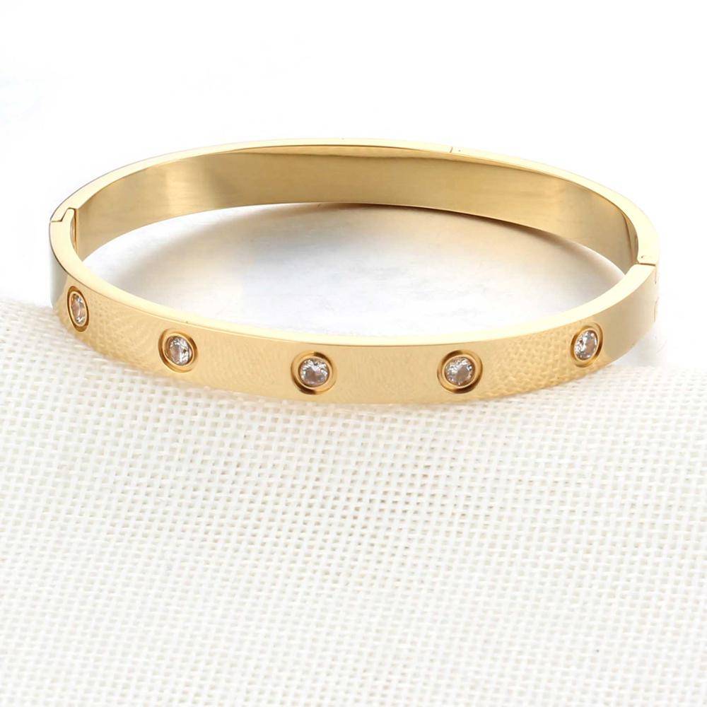 Stainless Steel Bangle with Rhinestones | Jewelry Addicts