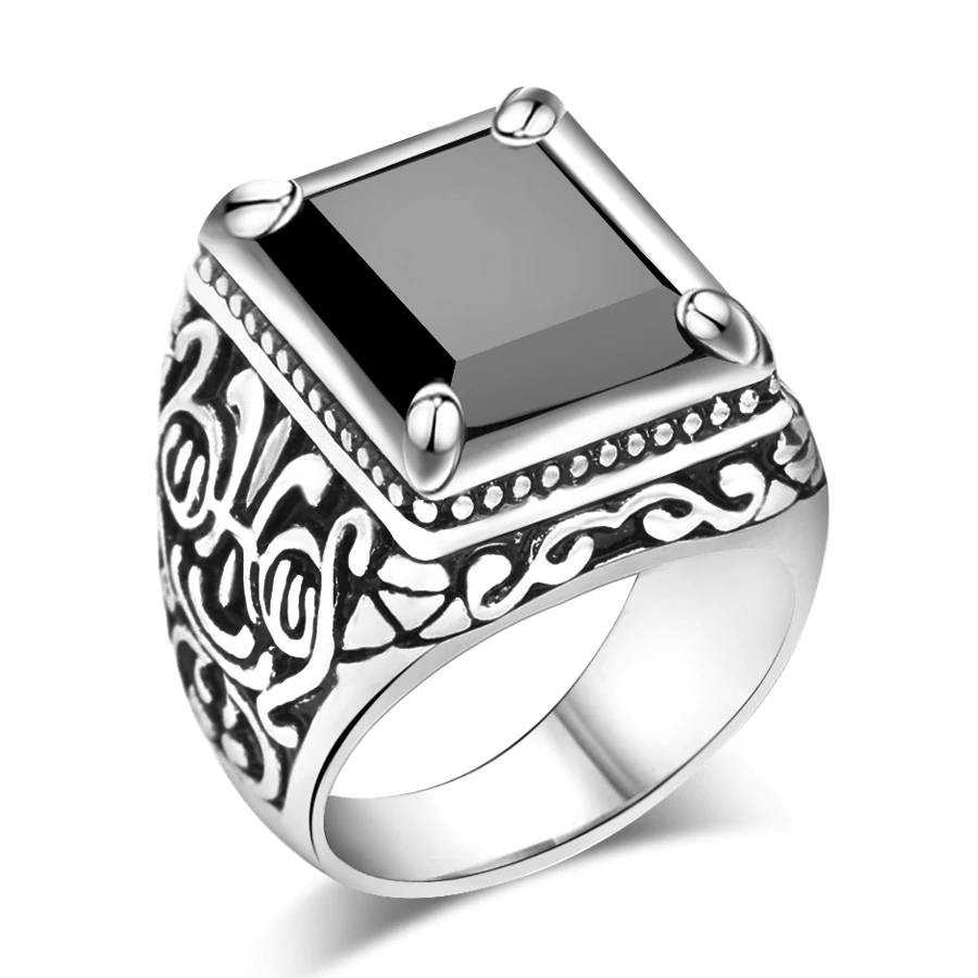 Men's Black Filled Silver Resin Ring Men's Jewelry Mens Rings