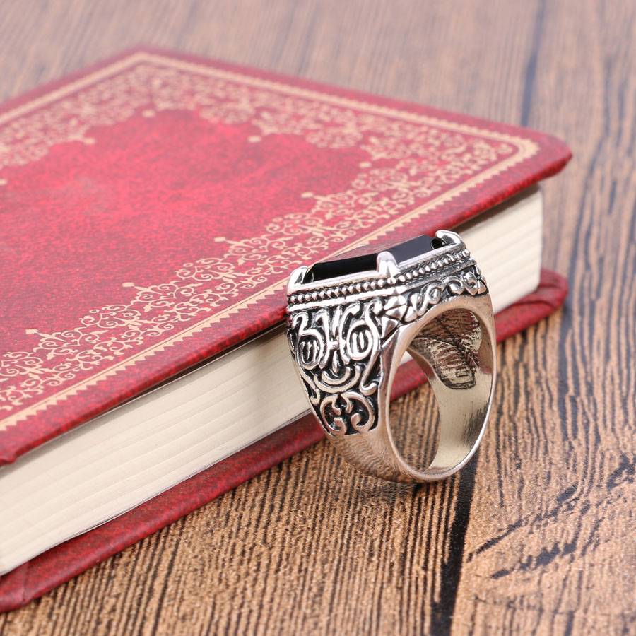Men's Black Filled Silver Resin Ring Men's Jewelry Mens Rings