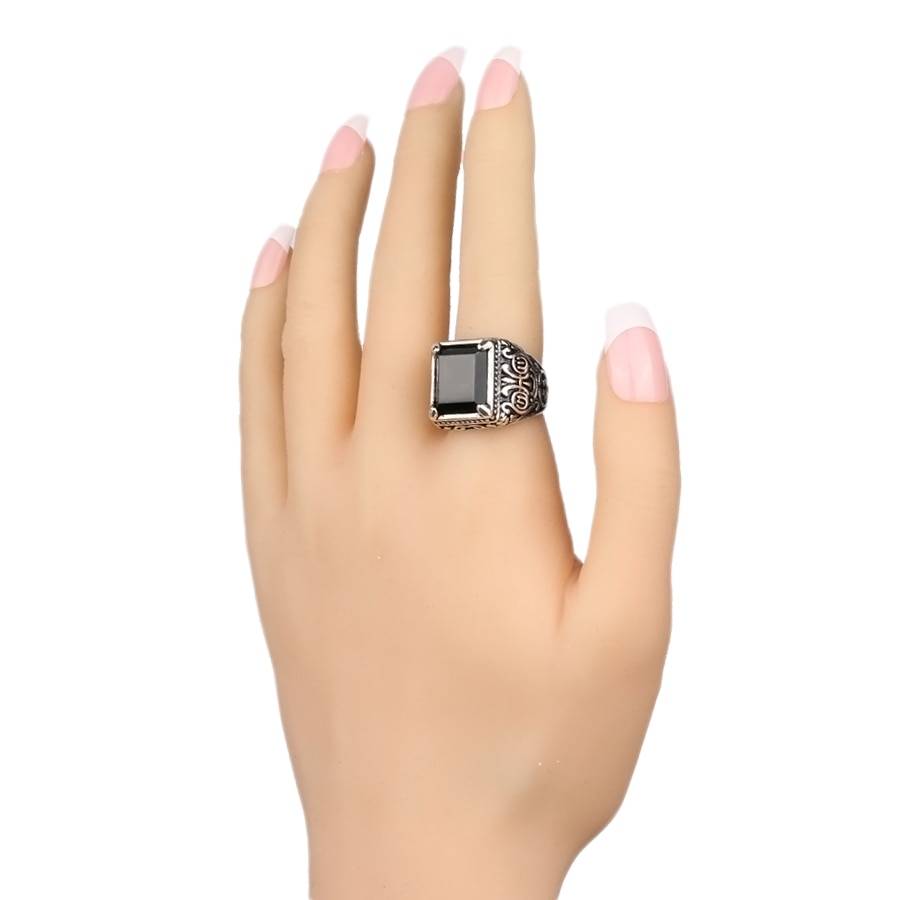 Men's Black Filled Silver Resin Ring Men's Jewelry Mens Rings
