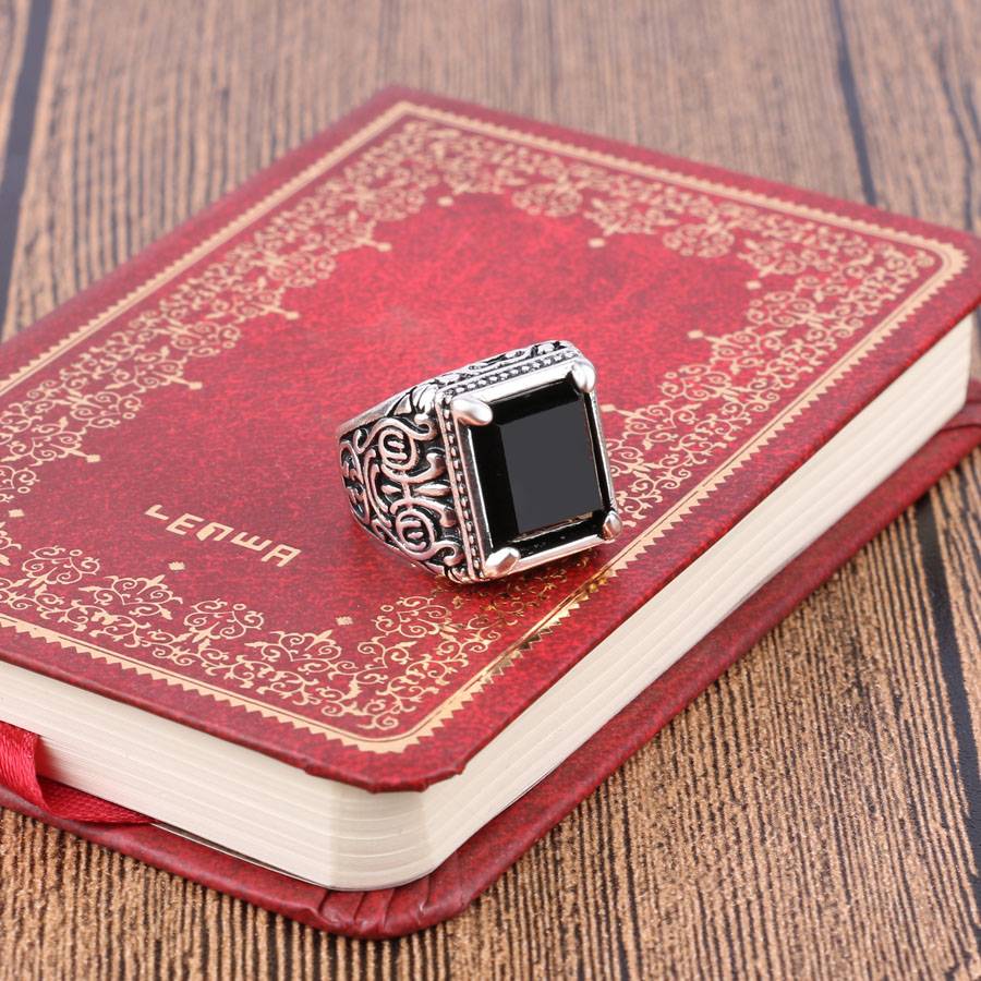 Men's Black Filled Silver Resin Ring Men's Jewelry Mens Rings