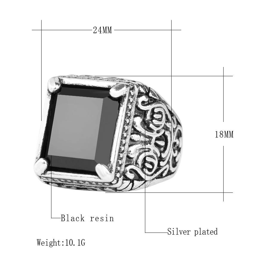 Men's Black Filled Silver Resin Ring Men's Jewelry Mens Rings