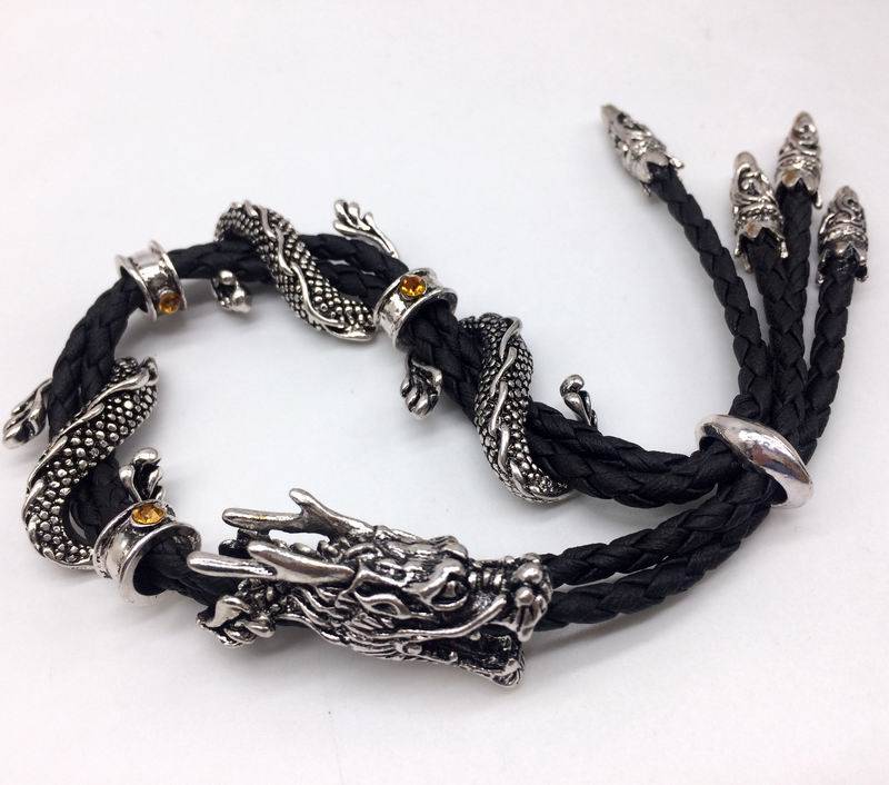 Rock Style Dragon Charm Leather Men's Bracelet Men's Bracelets Men's Jewelry