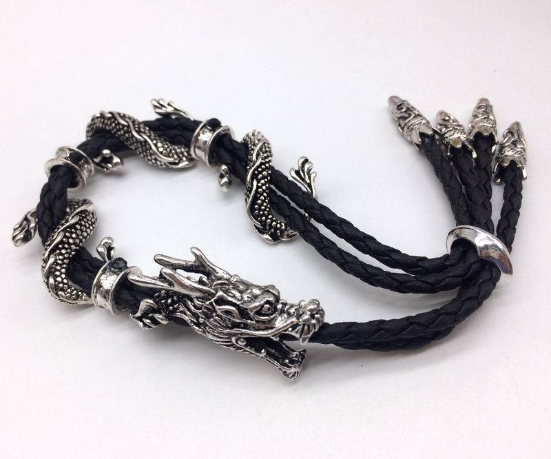Rock Style Dragon Charm Leather Men's Bracelet Men's Bracelets Men's Jewelry