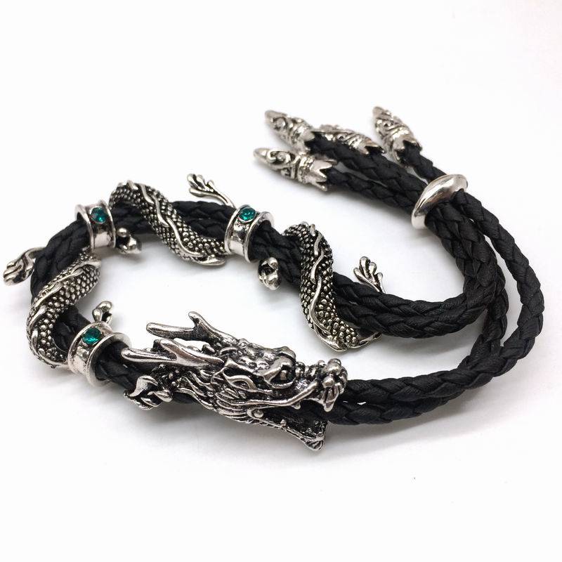Rock Style Dragon Charm Leather Men's Bracelet Men's Bracelets Men's Jewelry