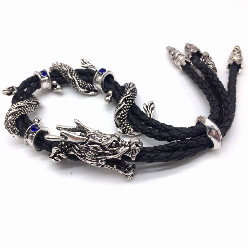 Rock Style Dragon Charm Leather Men's Bracelet Men's Bracelets Men's Jewelry