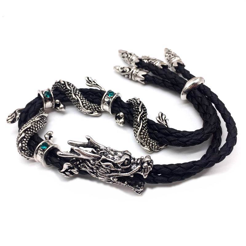 Rock Style Dragon Charm Leather Men's Bracelet Men's Bracelets Men's Jewelry