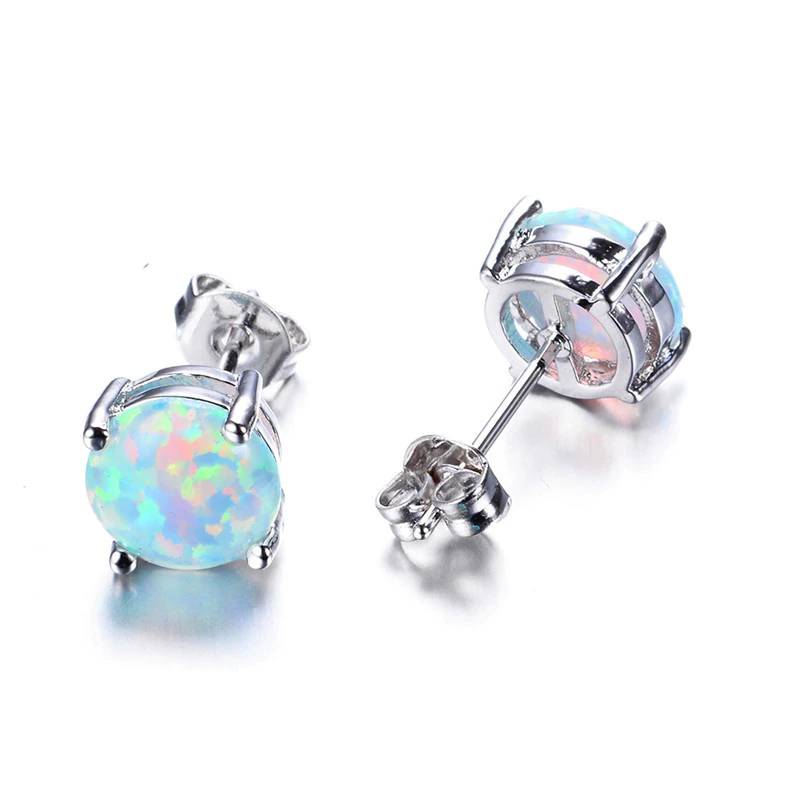 Round Fire Opal Silver Stud Earrings New Arrivals Women's Earrings Women's Jewelry