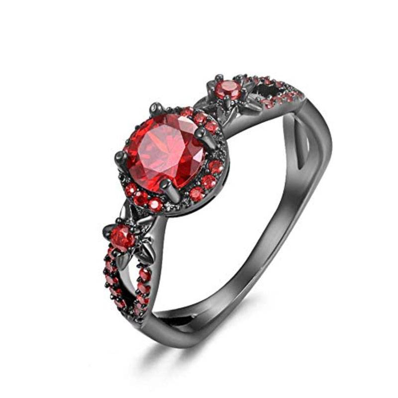 Red Garnet Ruby Flower Engagement Ring | Jewelry Addicts
