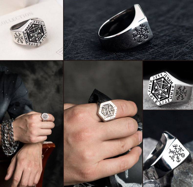 Unique Nordic Mythology Viking Rune Stainless Ring Men's Jewelry Mens Rings