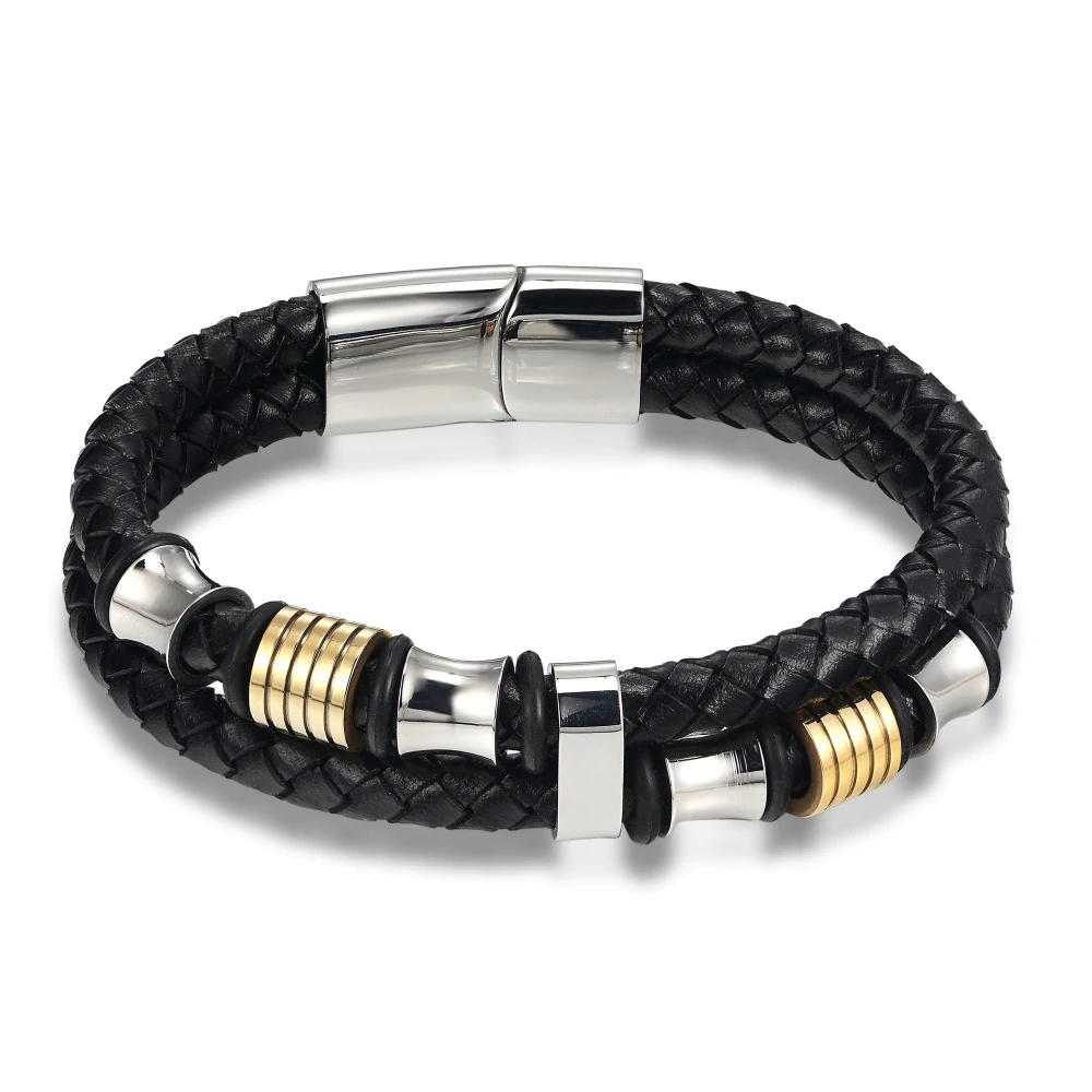 Genuine Double Layer Leather Bracelet | Jewelry Addicts