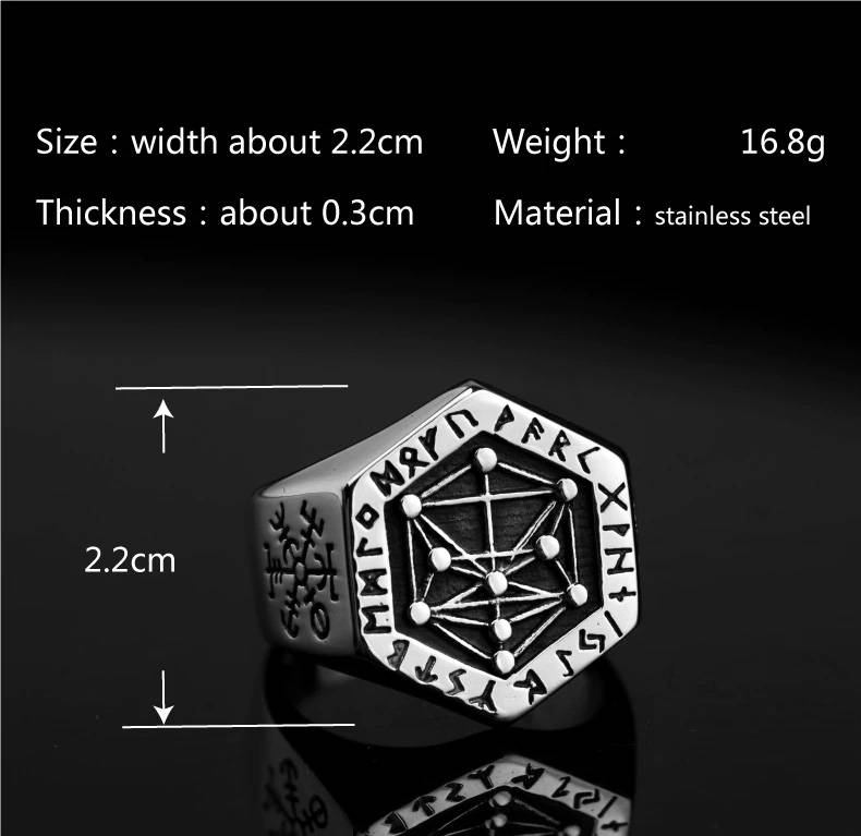 Unique Nordic Mythology Viking Rune Stainless Ring Men's Jewelry Mens Rings