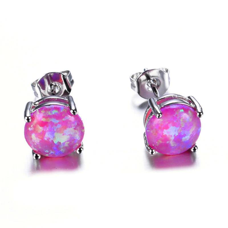Round Fire Opal Silver Stud Earrings New Arrivals Women's Earrings Women's Jewelry