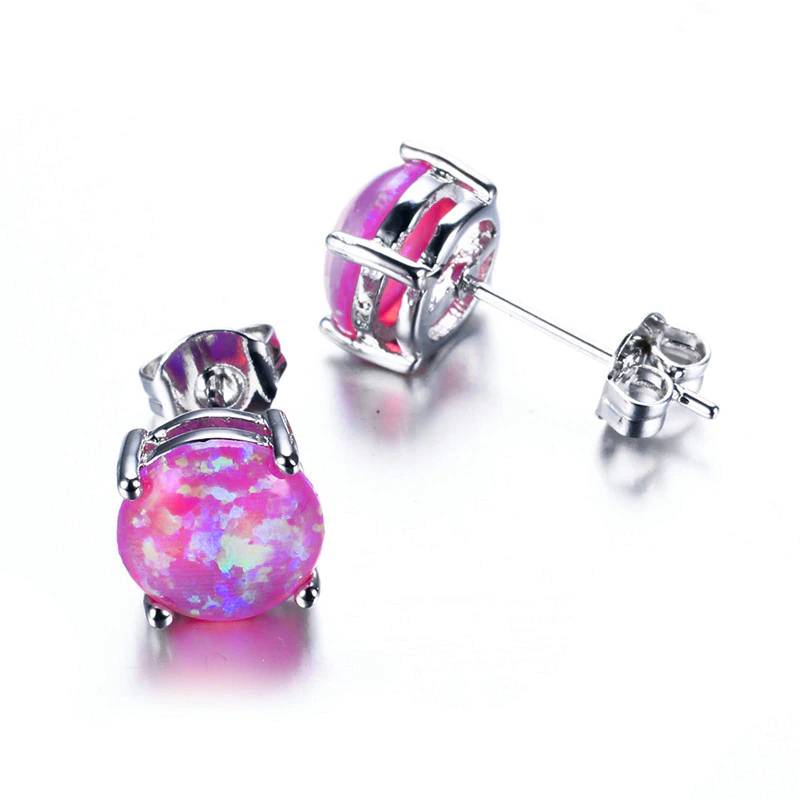 Round Fire Opal Silver Stud Earrings New Arrivals Women's Earrings Women's Jewelry