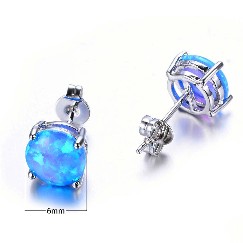 Round Fire Opal Silver Stud Earrings New Arrivals Women's Earrings Women's Jewelry