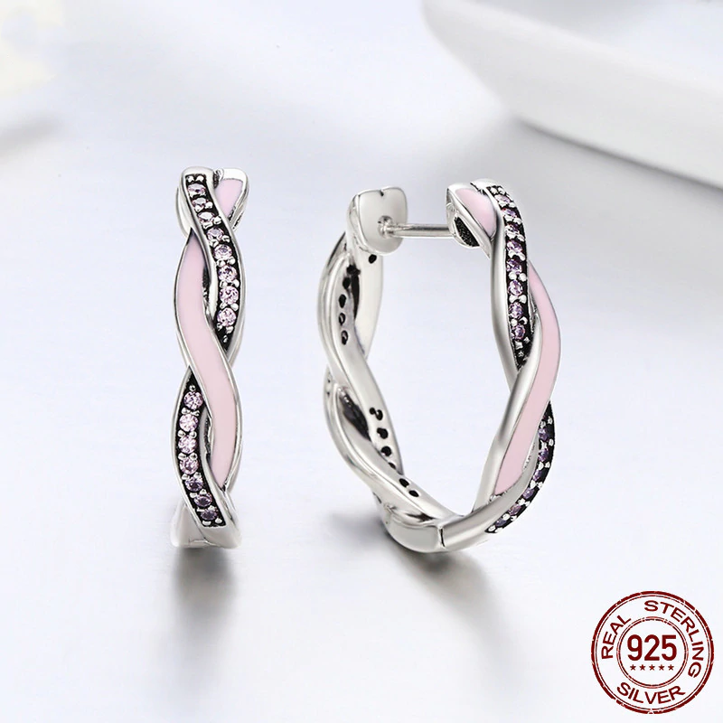Pink and Clear CZ Twist Of Fate Hoop Earrings Women's Earrings Women's Jewelry