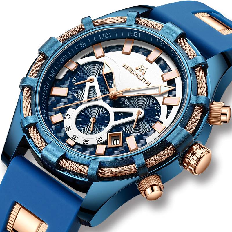 Men's Waterproof Sport Chronograph Quartz Watches Megalith Men's Wrist Watches