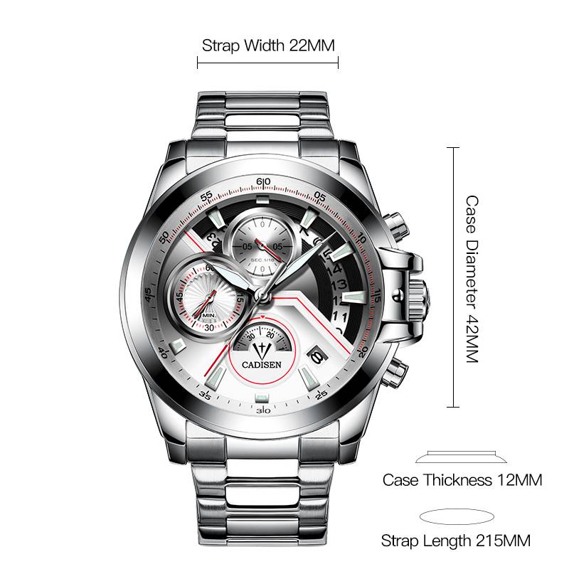 CADISEN Quartz Waterproof Stainless Steel Watch Cadisen Men's Wrist Watches