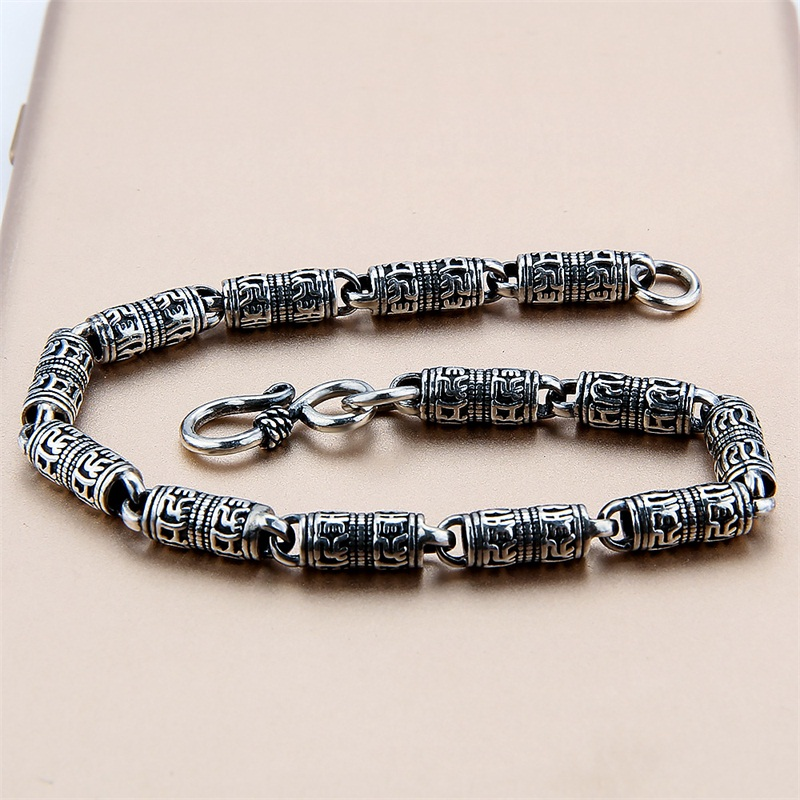Sterling Silver Thai Devanagari Mantra Lucky Bracelet Men's Bracelets