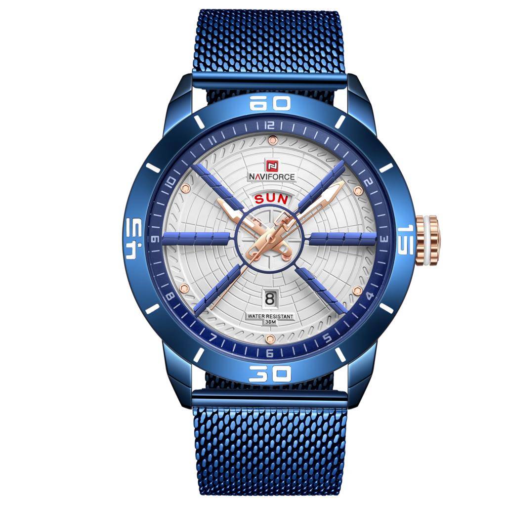Military Stainless Steel Mesh Strap Quartz Watches Men's Wrist Watches Naviforce